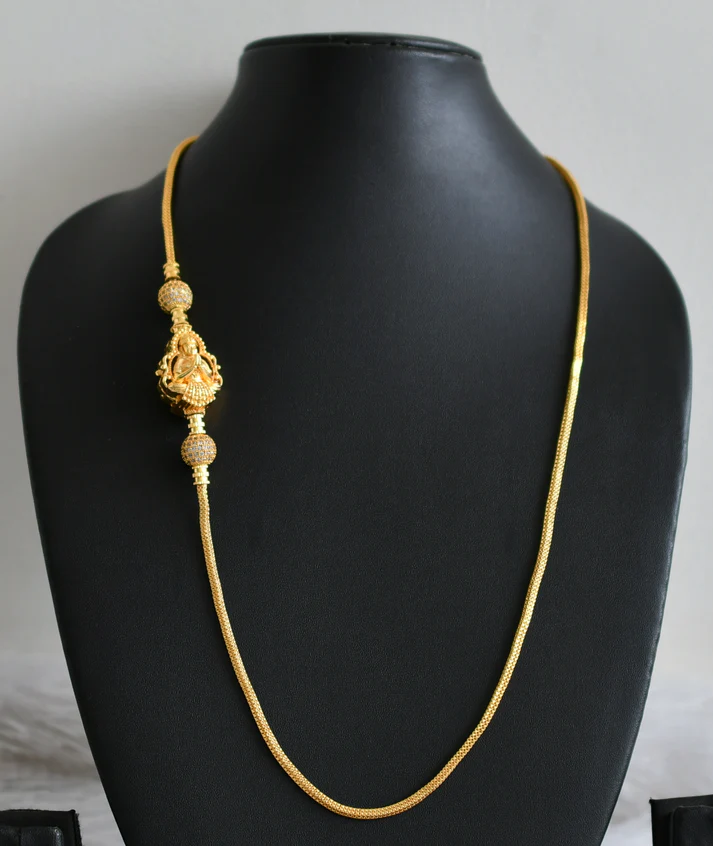 Gold tone CZ Stone Balls Lakshmi Mugappu Chain
